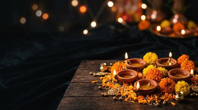 Beautiful floating flower arrangements with lit candles drift on the water during the traditional thai loi krathong festival celebrations