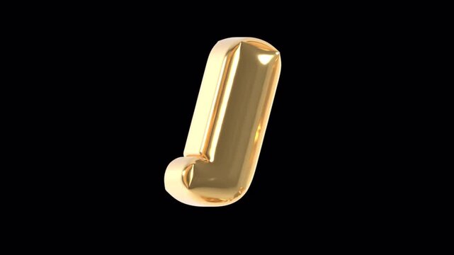 Letter J Golden Foil Balloon Alphabet 3D Typography Animation Alpha Channel Loop 4K