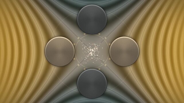 Quadrupole Mass Filter Cross Section: Rotating Hyperbolic Electric Field And Ion Cloud, Seamless Loop in rich amber tones