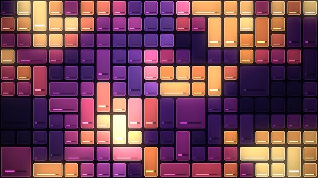 Risk heatmap dashboard grid of data tiles updating from cool blue to hot red, seamless loop in deep violet tones