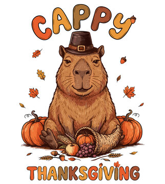 Cappy Thanksgiving Capybara Pilgrim Fall Season


