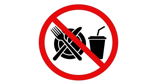 Attention no eating or drinking allowed prohibition sign vector icon