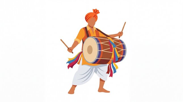 Traditional dhol player celebrating an indian holy day