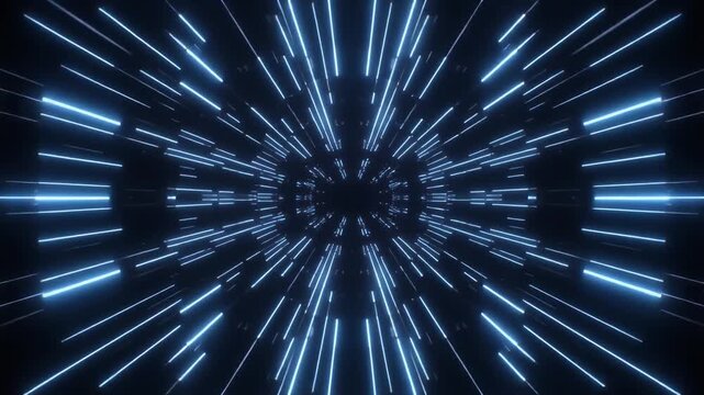 Blue glowing lines forming a futuristic digital tunnel or speed light effect background