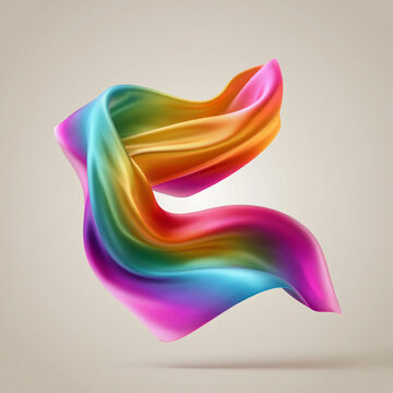 Colorful scarf with smooth fabric waves in soft studio lighting  
