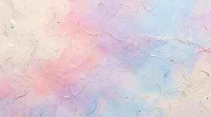 Fototapeta premium Pastel Dreams Texture: A soft, ethereal backdrop featuring a blend of pastel watercolor hues in delicate pink, lavender, and sky blue, with subtle paper texture and organic fiber inclusions.