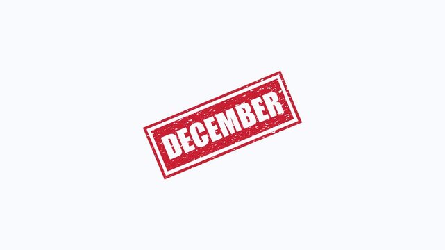 Red grunge rubber stamp with December text isolated on a clean white background motion graphic