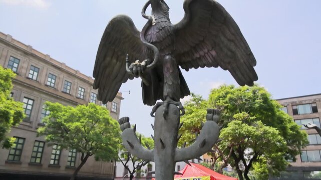 Bronze Eagle Devouring Snake Atop Nopal Cactus Monument Mexico City