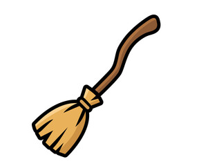 Obraz premium A hand drawn cartoon style wooden witch broomstick isolated on transparent background