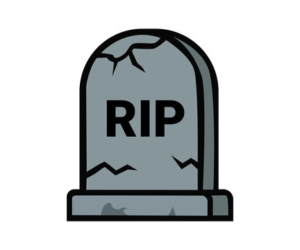Cartoon style grey tombstone with rip inscription isolated on transparent background
