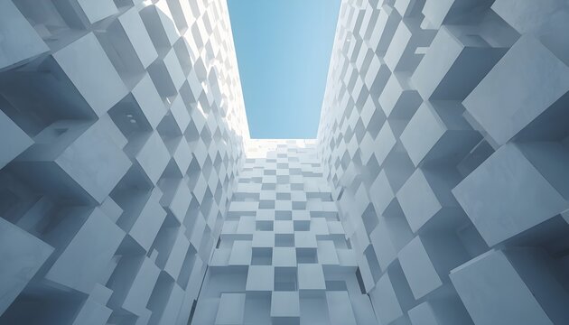 Futuristic White Cube Wall &ndash; Modern Abstract Architectural Background