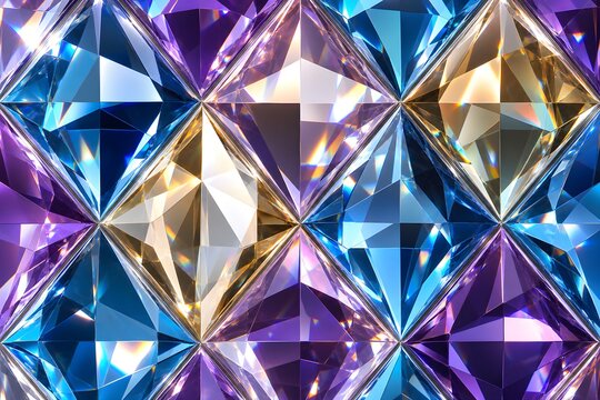 Abstract background of sparkling blue purple and gold diamond geometric crystal shapes
