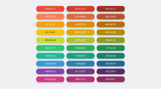 A colorful palette of various hex color codes arranged in a grid with rounded buttons.