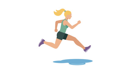 Fototapeta premium Female Runner Jumping Over a Puddle