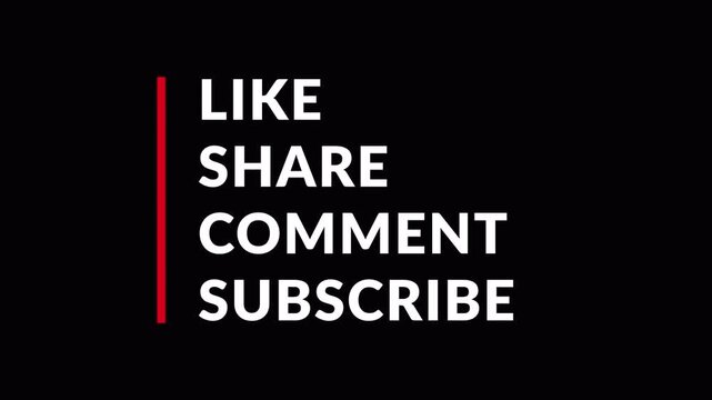 Minimal social media call to action animation with subscribe like comment share text. Clean modern typography, accent line, alpha transparent background, 4K resolution for videos. alpha channel 