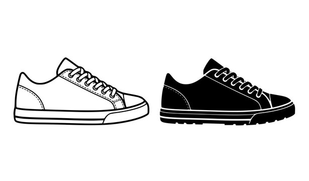 Set of casual sneakers in outline and solid black silhouette high quality sneaker silhouette casual footwear shoe icon sport shoes fashion footwear walking shoes high quality 4K