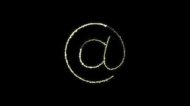 At Symbol Animated Glowing Neon Outline For Email Contact Design On Black Background