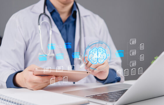 AI Healthcare Data Management With Tablet and Digital Records Workflow for Clinical Documentation Automation and Medical Information Systems