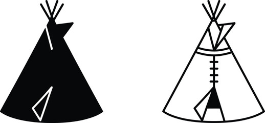 Teepees with Geometric Patterns in Minimalist Flat Vector Style © Muskan