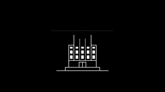 Animation of a building being constructed from bottom to top on a black