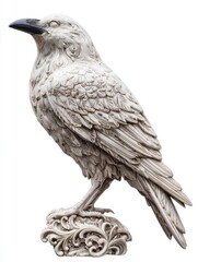 Obraz premium Detailed Ivory Colored Decorative Raven Sculpture On An Ornate Pedestal Against A Plain Background