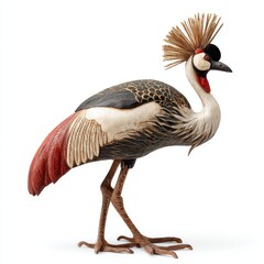 Fototapeta premium Detailed Metal Sculpture Of A Grey Crowned Crane Standing Isolated On A White Background