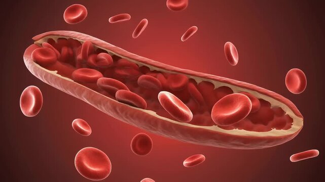 Microscopic Visualization of Red Blood Cells in a Blood Vessel 4K Generative AI