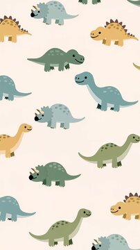 Cute dinosaur seamless pattern animation for kids nursery and playful background
