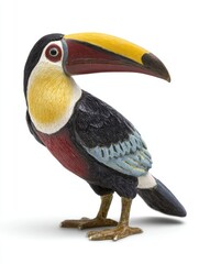 Obraz premium Detailed Toucan Figurine With Yellow Beak And Colorful Plumage Against A Clean White Background
