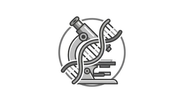 Circular microscope and DNA double helix laboratory symbol.
