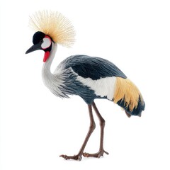 Fototapeta premium East African Crowned Crane Bird Isolated On White Background With Detailed Feathers And Gold Crest