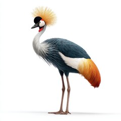 Fototapeta premium East African Grey Crowned Crane With Golden Plume Standing On White Background Studio Photography