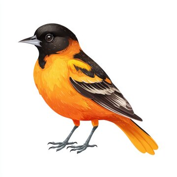 Digital Illustration Of A Vibrant Baltimore Oriole With Bright Orange And Black Feathers On White