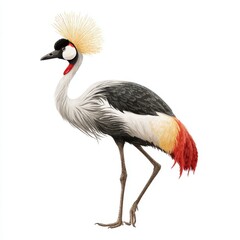 Fototapeta premium Elegant East African Crowned Crane Bird Isolated On Clean White Background Detailed Feather Texture