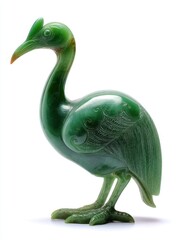 Fototapeta premium Elegant Green Jade Bird Sculpture Isolated On White Background