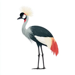Fototapeta premium Elegant Grey Crowned Crane Bird Illustration Isolated On White Background With Vibrant Plumage