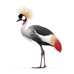 Fototapeta premium Elegant Grey Crowned Crane Standing Against A Pure White Isolated Background With Vibrant Plumage