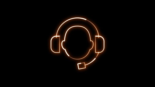 Glowing Customer Service Representative Headset Icon on Black