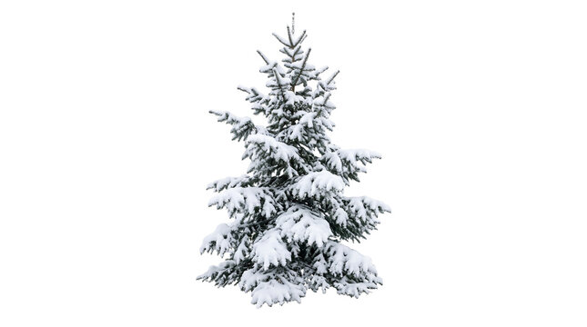 Natural Snowy Pine Tree on Transparent Background