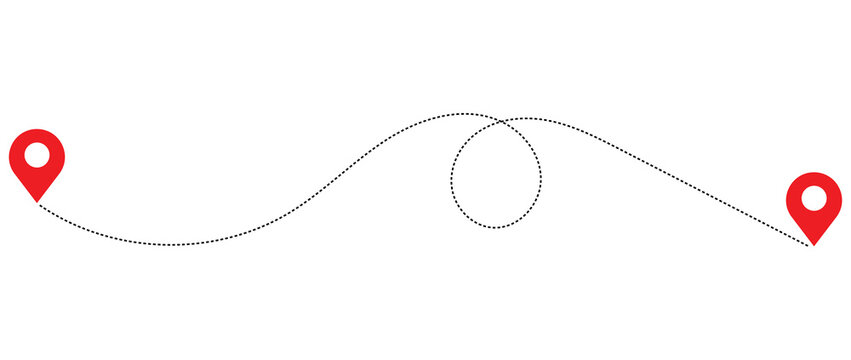 Dotted path line with a single connecting two map location pins map pin location marker travel route navigation path journey track