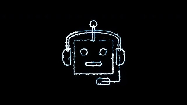 Glowing Robot Artificial Intelligence Operator Line Icon on Black