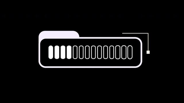 Futuristic animated loading bar HUD interface with progressing vertical indicators in a seamless loop animation on a transparent background.
