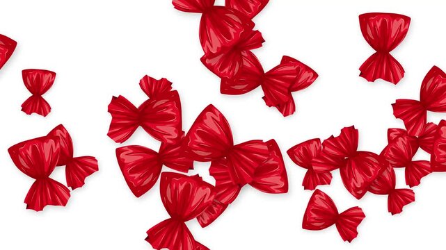 Red Wrapped Hard Candies Bursting and Floating on White Background