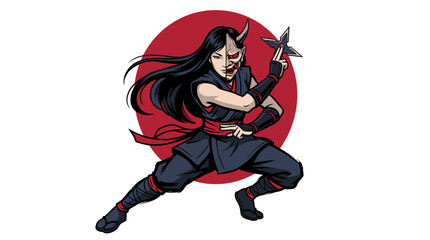 Female ninja warrior with mask and shuriken, isolated © Ko