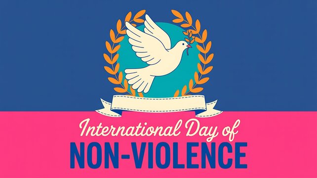 International day of non violence poster template featuring white dove of peace and laurel wreath