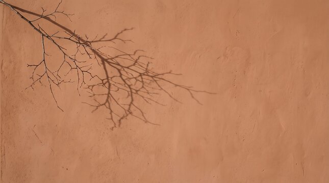 Minimalist composition of a bare tree branch silhouette against a soft warm brown textured background
