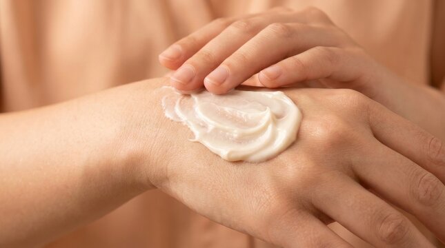 Close up of hands applying moisturizer as part of a skincare routine promoting healthy skin and hydration
