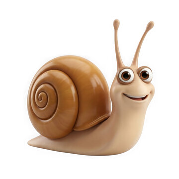 Cute cartoon snail character with a brown shell isolated on a white background
