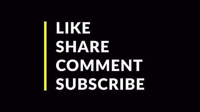 Minimal social media call to action animation with subscribe like comment share text. Clean modern typography, accent line, alpha transparent background, 4K resolution for videos. alpha channel 