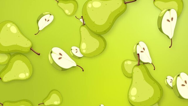 Animated Falling Green Pears and Slices on Gradient Background
